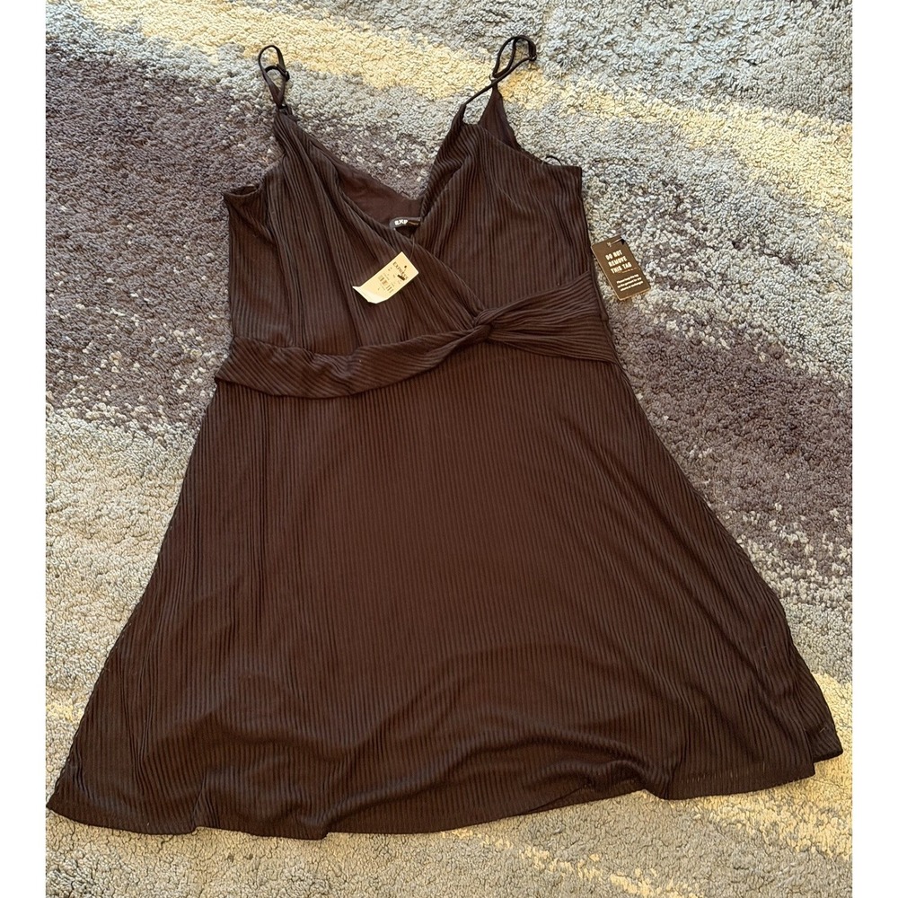 NWT Express Fit & Flare Ribbed Black Dress V Neck Womens Large Adjustable Straps